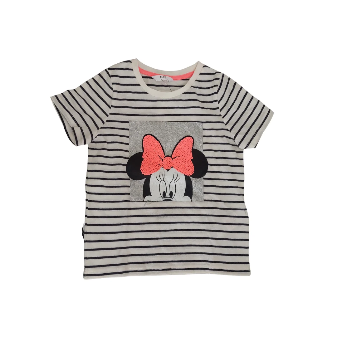 M&S Minnie Mouse White And Blue Top (3-4 Years) | Brand New |